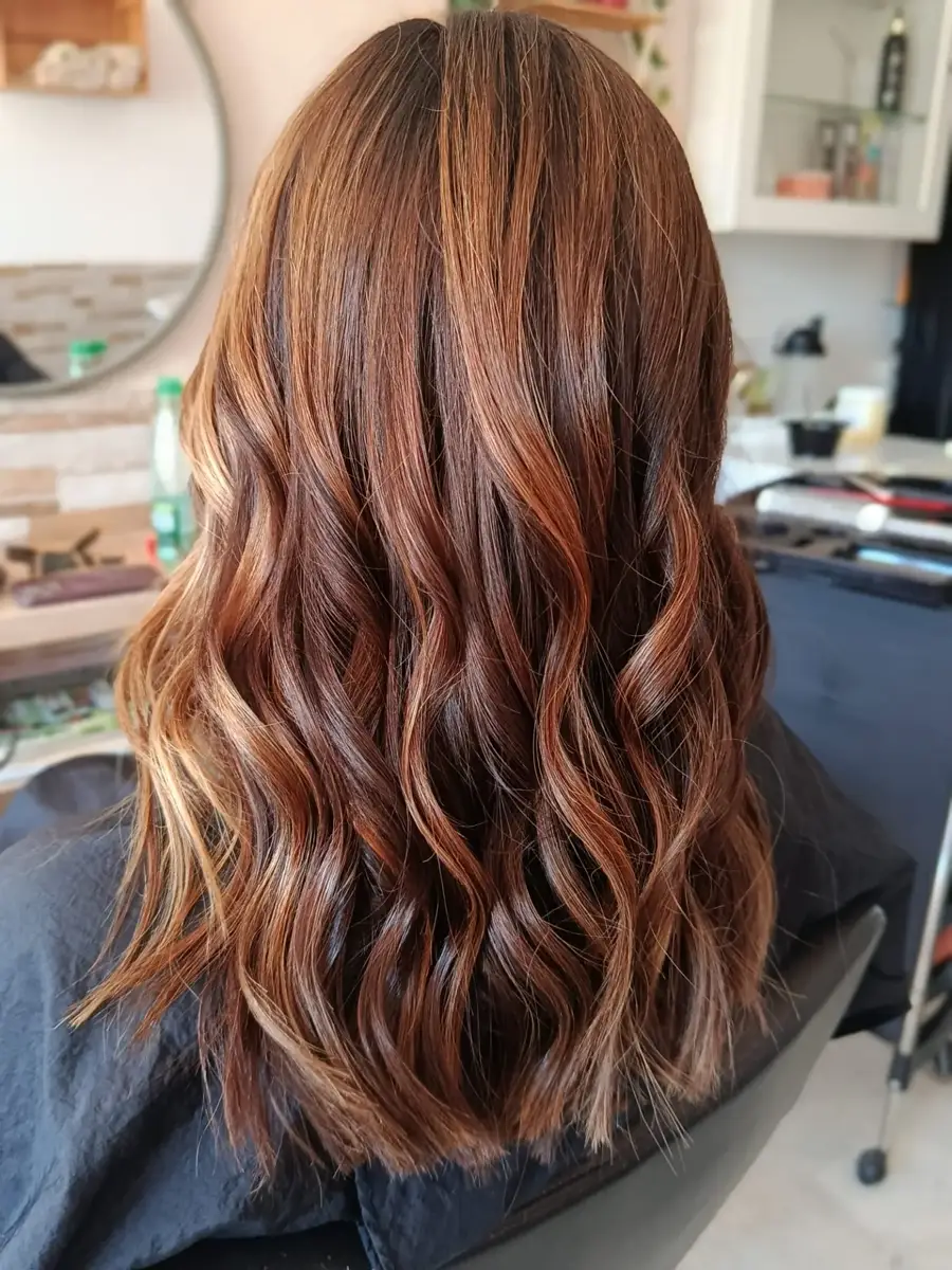 Long wavy copper red hair with a glossy all-over colour